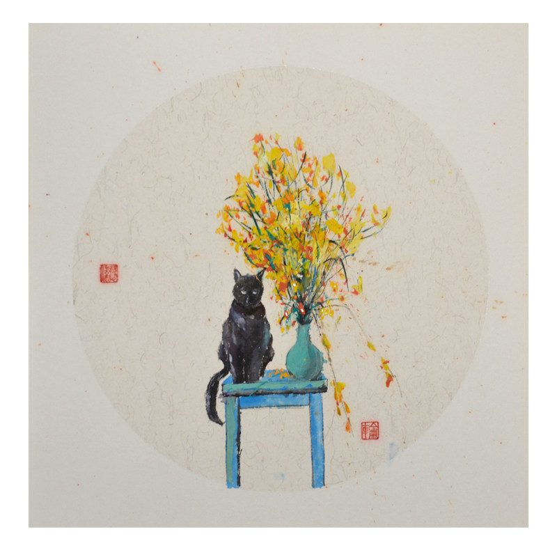 北华大学刘海轮《叮当》原创宣纸水彩作品