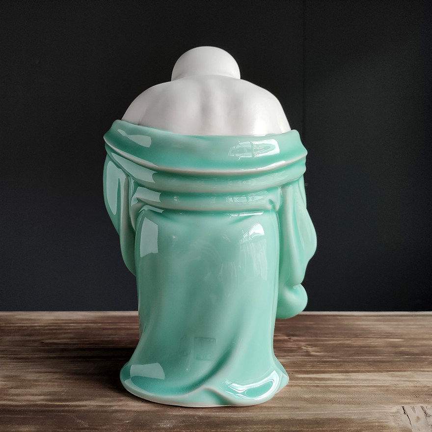 福在眼前青瓷艺术品人物摆件传统陶瓷雕塑工艺品家居书房装饰