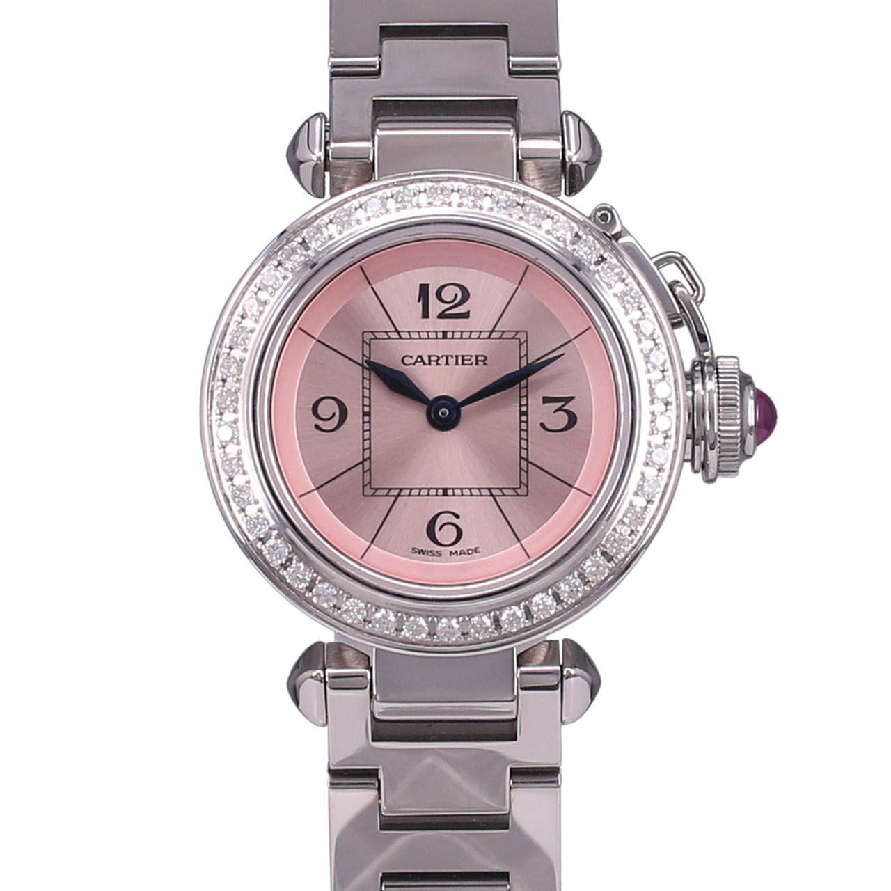 [免费国检][9.8新]卡地亚手表女士 帕莎系列粉盘精钢后镶钻