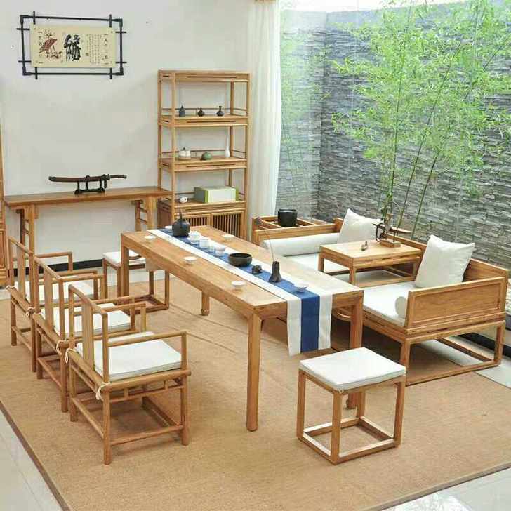 新中式老榆木茶桌，办公桌新中式老榆木茶桌黑胡桃木茶桌电脑