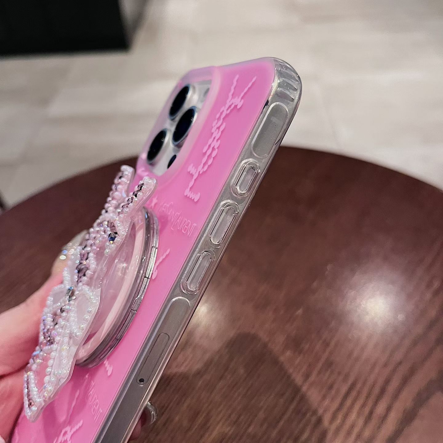 全新轻奢粉色系 YSL 双层 IMD 手机壳