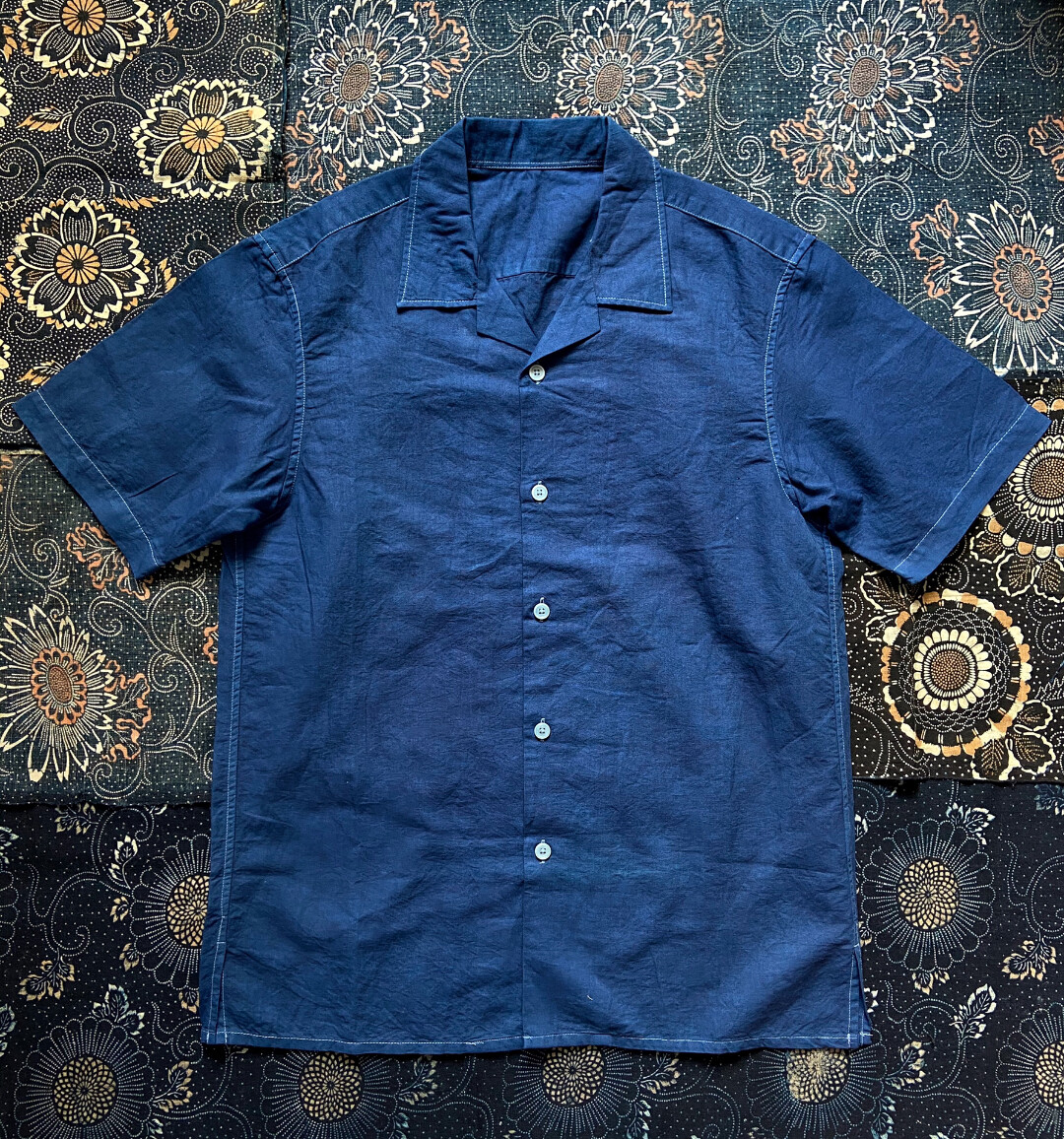 【220/全新】天然植物蓝染复古古巴领男短袖衬衫