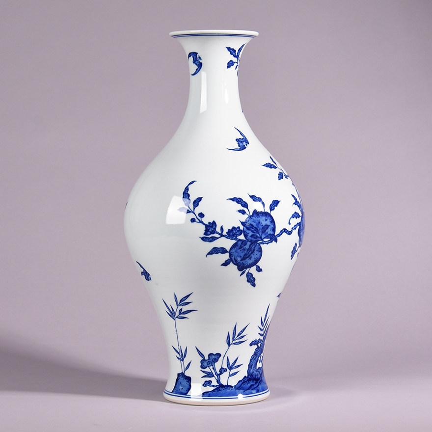 手绘仿乾隆青花九桃花瓶景德镇手工陶瓷器家居公司装饰摆件送礼