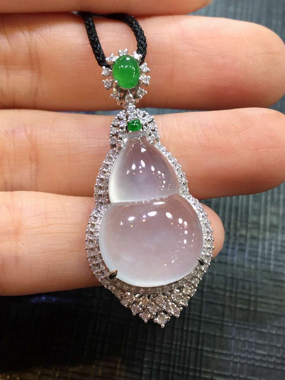 18k金豪华镶嵌正品纯天然缅甸翡翠a货高冰种阳起光玉葫芦吊坠玉坠