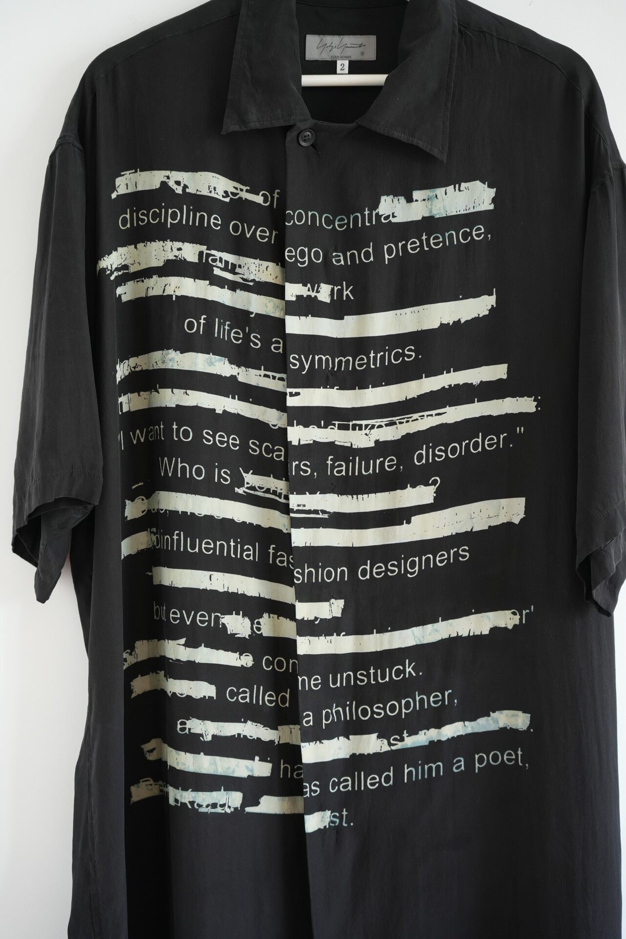Yohji Yamamoto 22SS Silk Slogan Shirt — detail