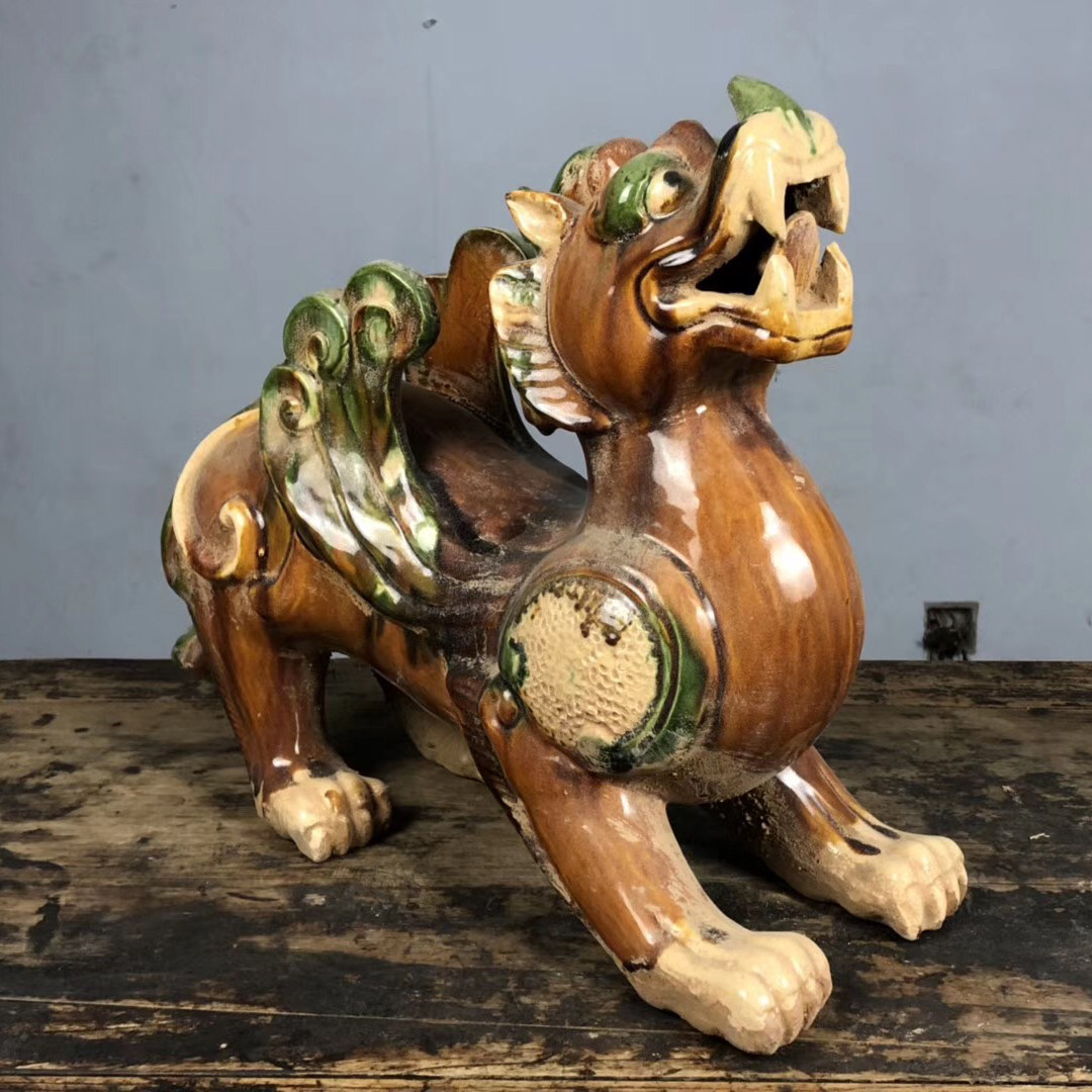 b唐三彩貔貅 造型威武雄壮招财进宝 怀旧老物件