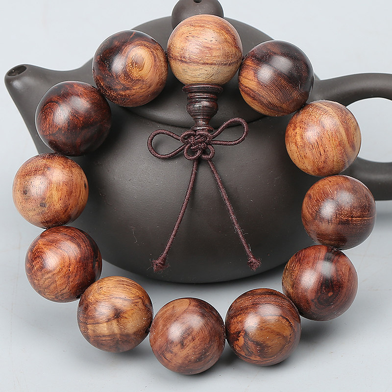 【水波纹】降香黄檀佛珠 花纹绚丽 纹理丰富 19.6mm 44.93g - 拍卖