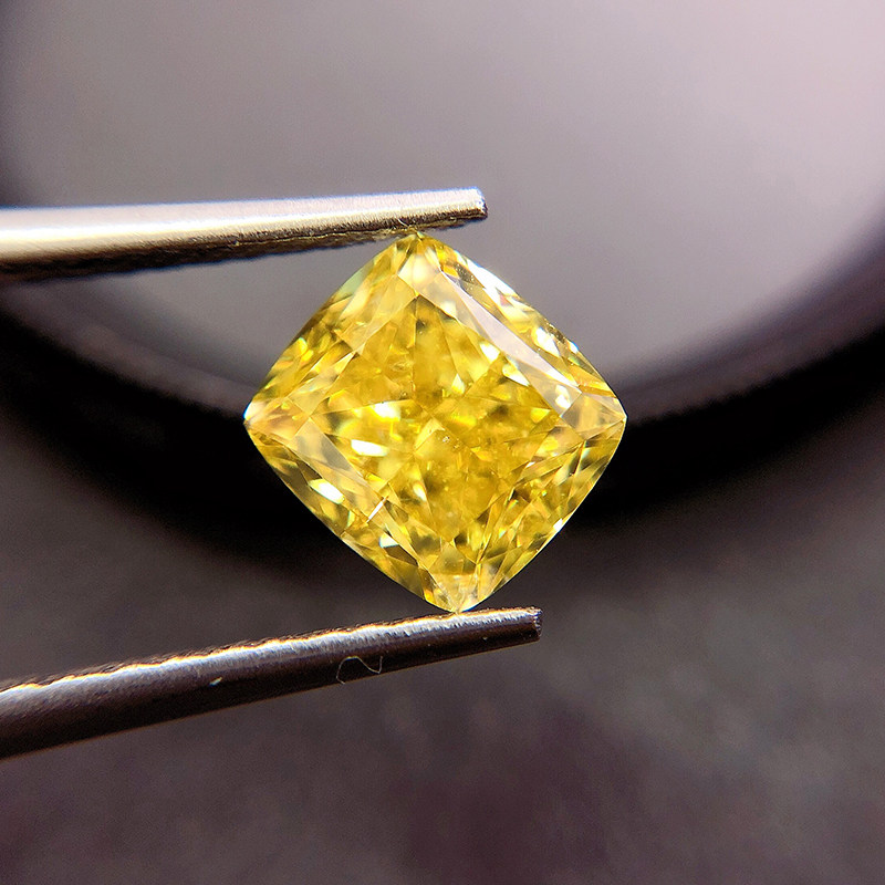 钻博士 gia2.01克拉枕形黄钻裸钻fvy色si2净度艳彩黄无荧光定制