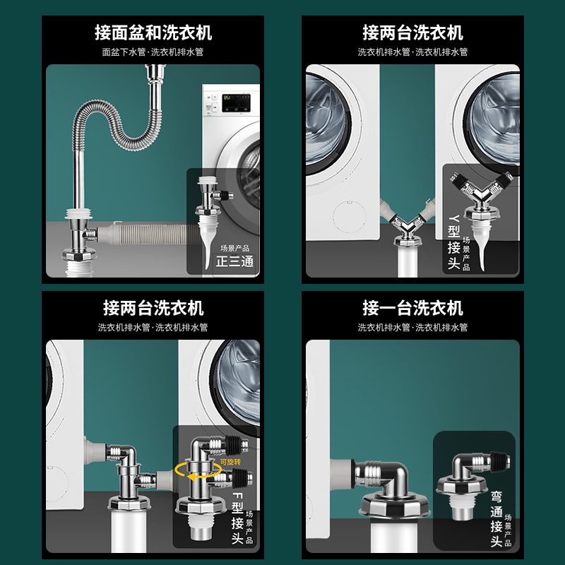 洗衣机地漏专用接头排水管下水道二合一防臭防溢水器两用三通盖板