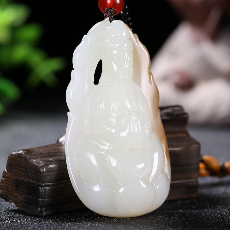 【超细腻过灯羊脂玉】大师张文平工作室和田玉羊脂玉观音挂件47克