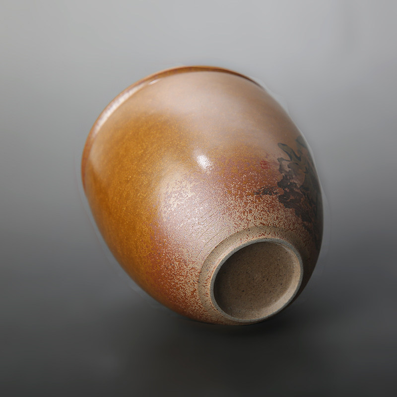 抚琴图 纯手绘金秋釉水盂茶渣斗 纯手工复古金秋釉茶洗 静迟