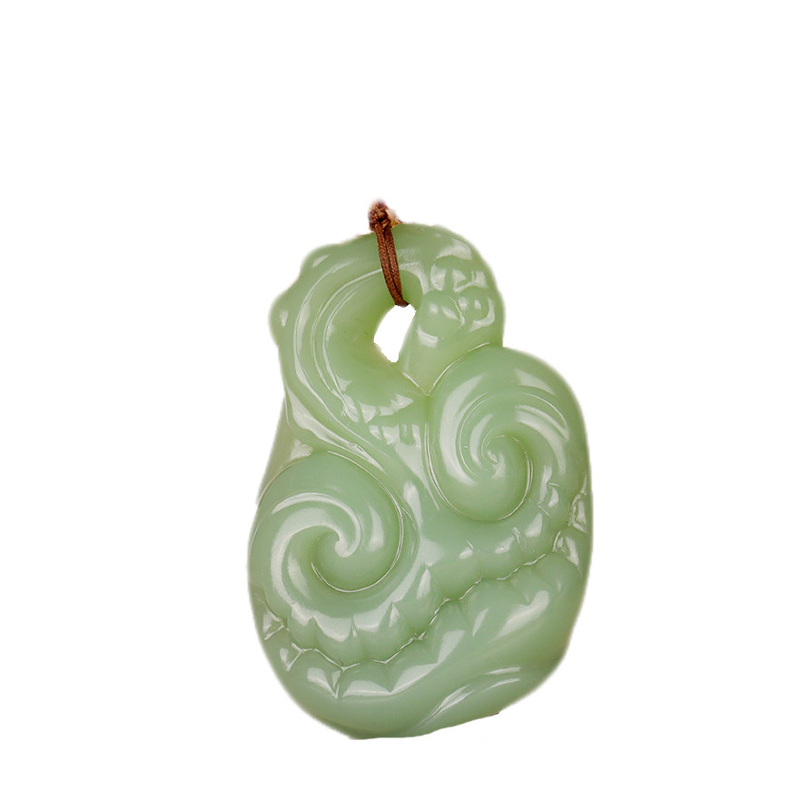 省级玉雕大师丁功博作品和田玉碧玉灵芝如意挂件20克男女同款吊坠