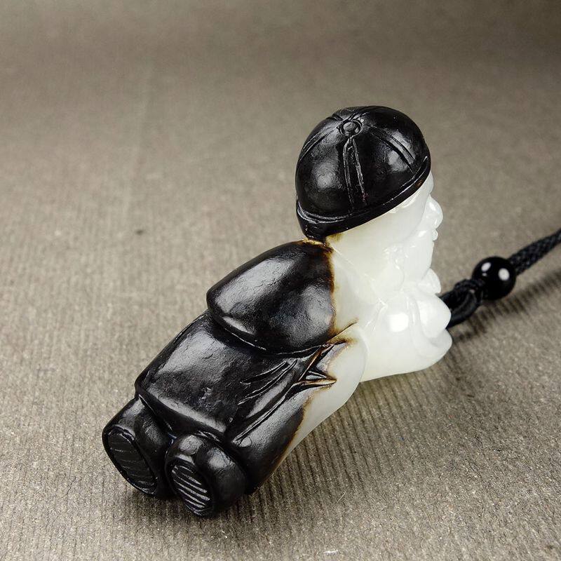 【童子送财】和田玉黑皮白肉精致童子挂件35.0g