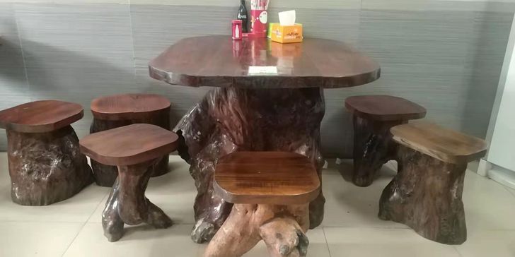 木根桌椅子，一桌配五凳
