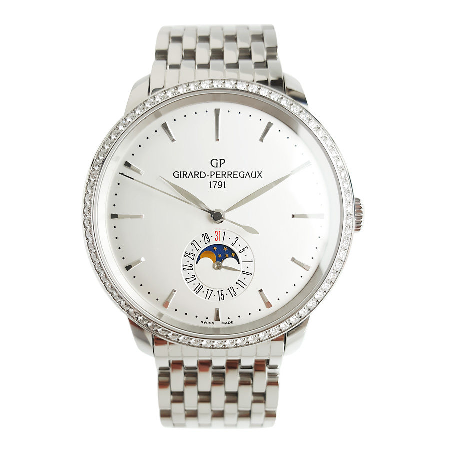 [9.8新]芝柏gp男士1966系列钢款钻石圈日期月相机械表