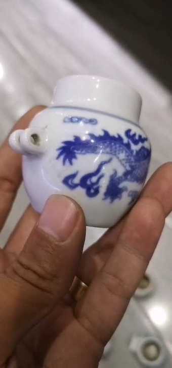 鸟食罐画眉龙缸文革青花老瓷器