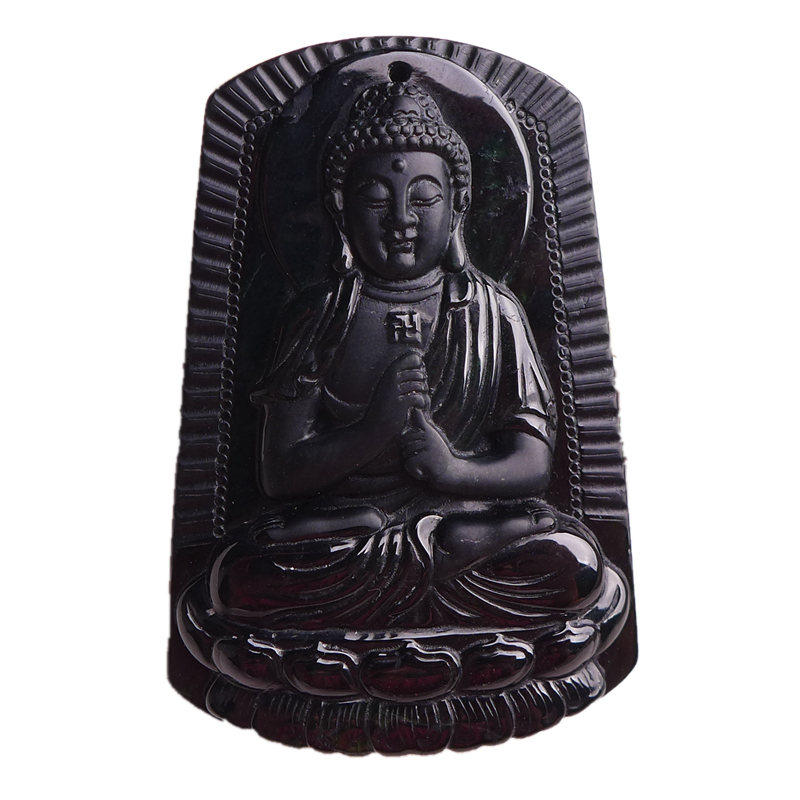 高端亮黑观音菩萨 天然老坑a货翡翠正装观音墨翠吊坠 47.29g