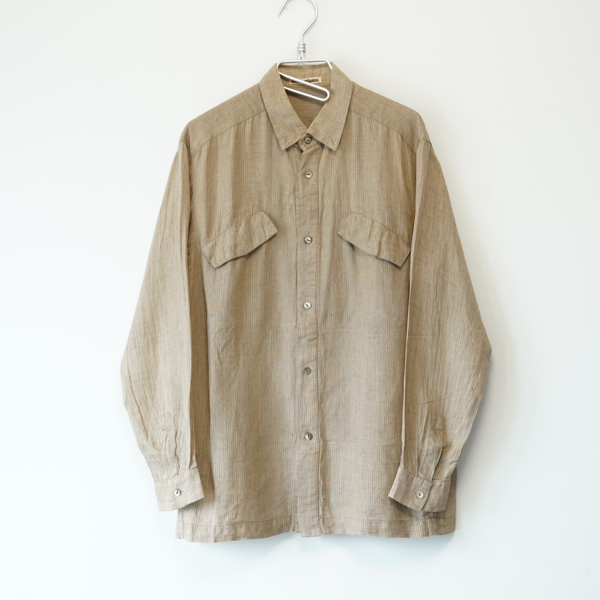 Issey Miyake Beige Striped Linen Shirt
