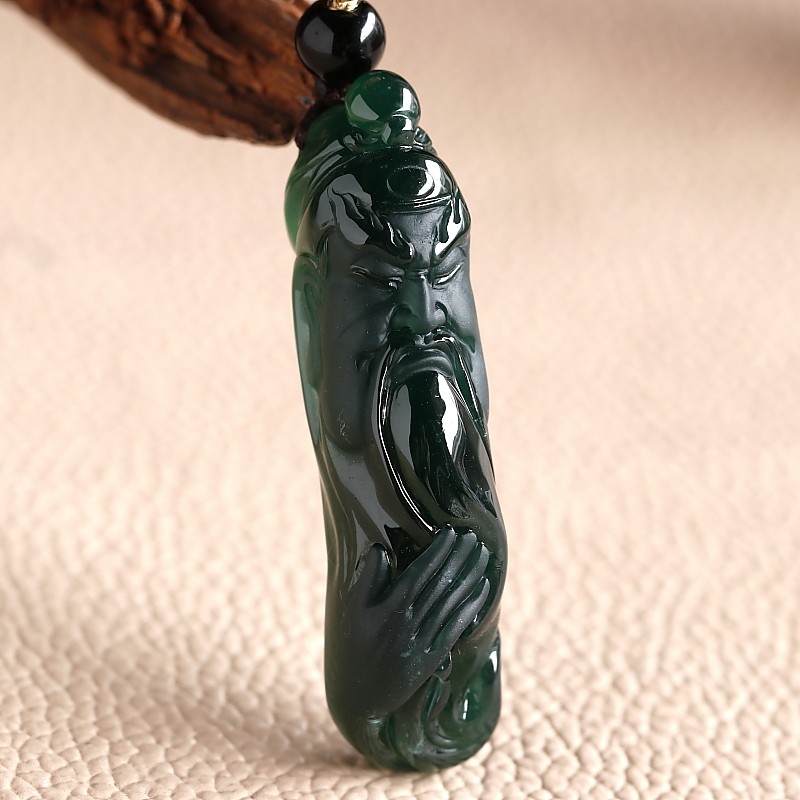 源头好货四会金家大师正品翡翠a货冰种蓝水玉吊坠关公17.73克拍卖