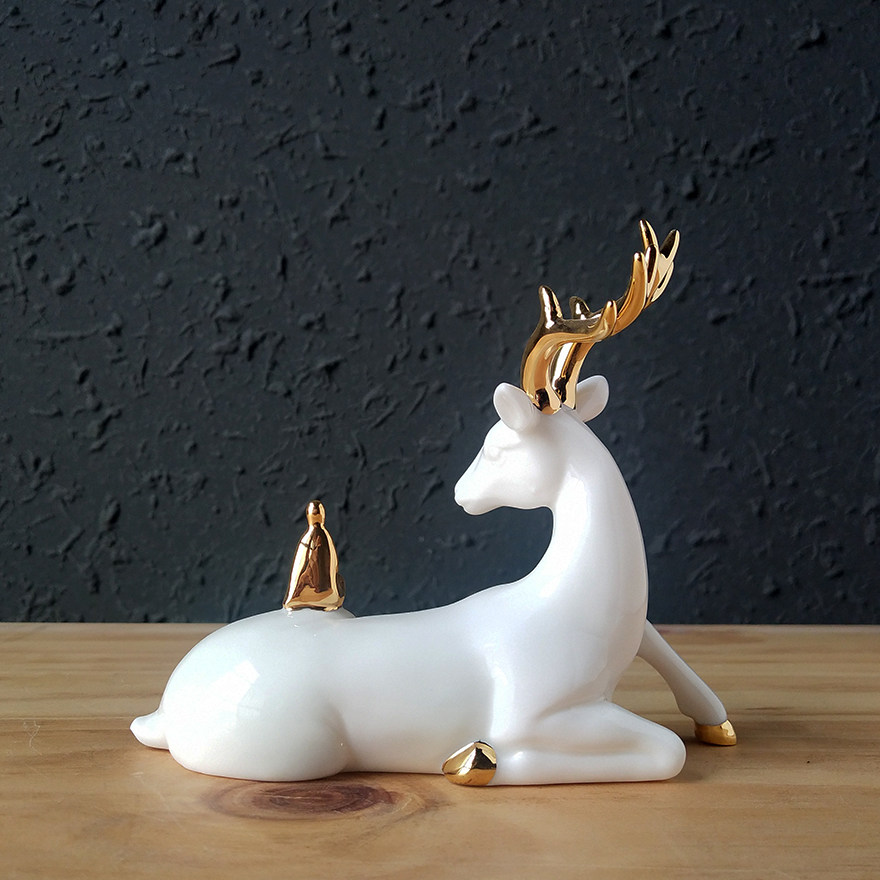 一路相伴02 吉祥鹿动物摆件白瓷工艺礼品车载装饰