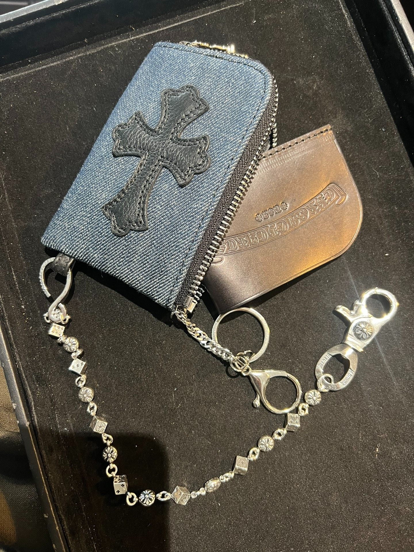 Denim Card Holder with Zipper - Blue Jean Key Wallet