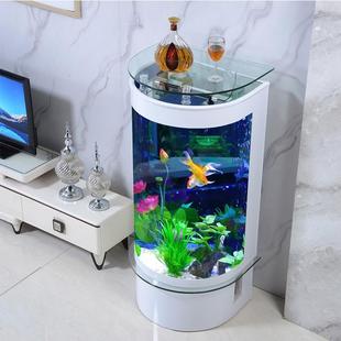 欧式圆柱形玻璃鱼缸立式靠墙客厅家用免换水生态背滤落地水族箱