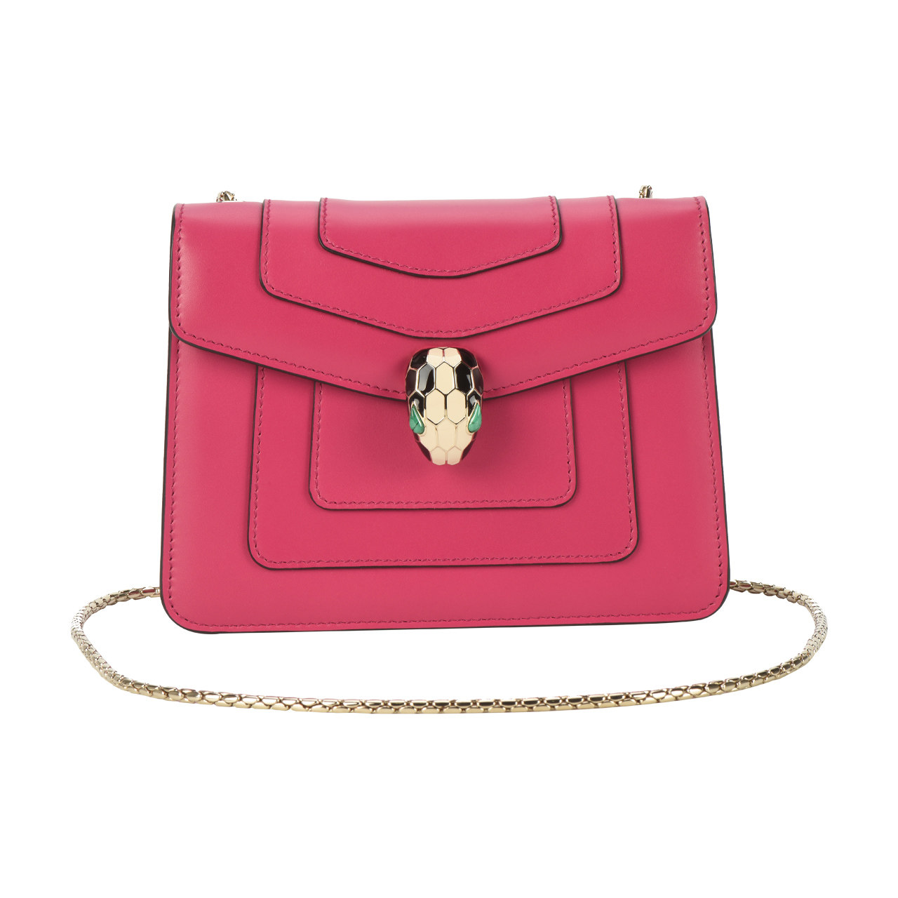 [未使用]宝格丽bvlgari女士玫红色牛皮小号斜挎包市场参考价16700