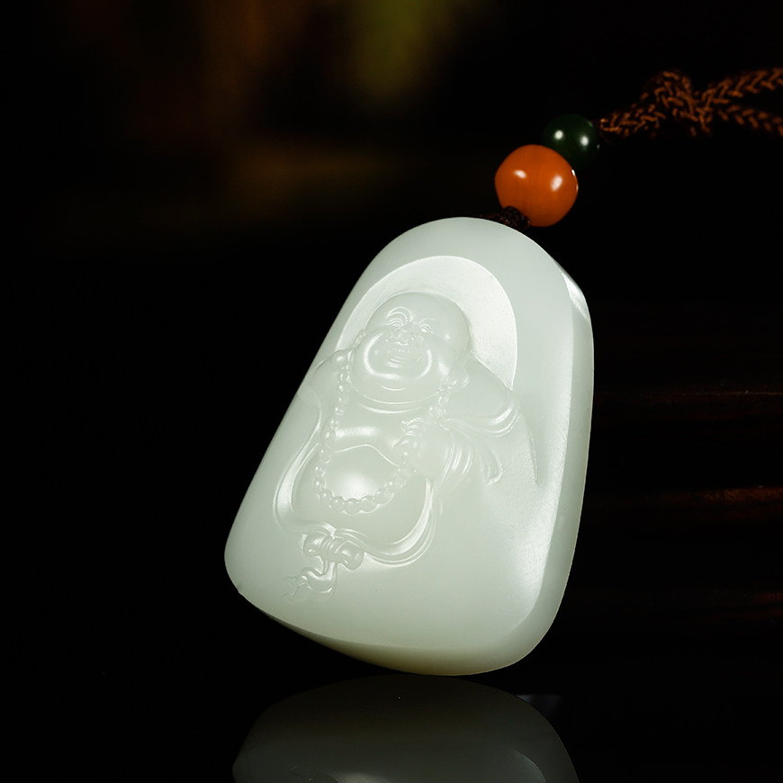 上海玉雕大师张寿宴作品和田玉白玉籽料弥勒佛公挂件福平安牌吊坠