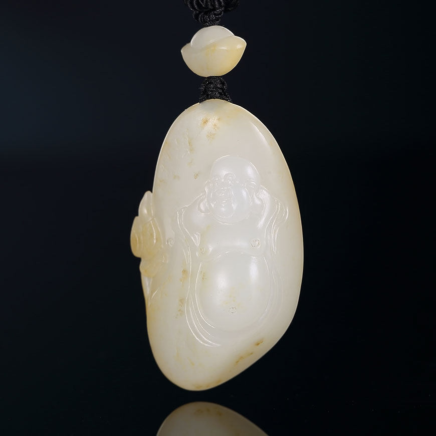 省级玉雕大师仝杰作品新疆和田玉籽料大肚弥勒佛公守护吊坠13克w7