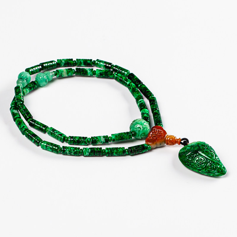 a天然缅甸翡翠 福禄寿项链 多彩珠链 厂家直销 手工打磨 106.96g