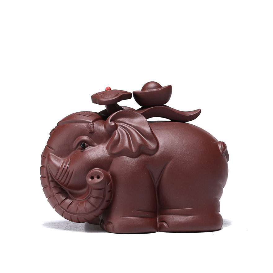 庆红陶艺店  宜兴紫砂茶宠雕塑大象把玩摆件捡漏【吉祥(象)如意】