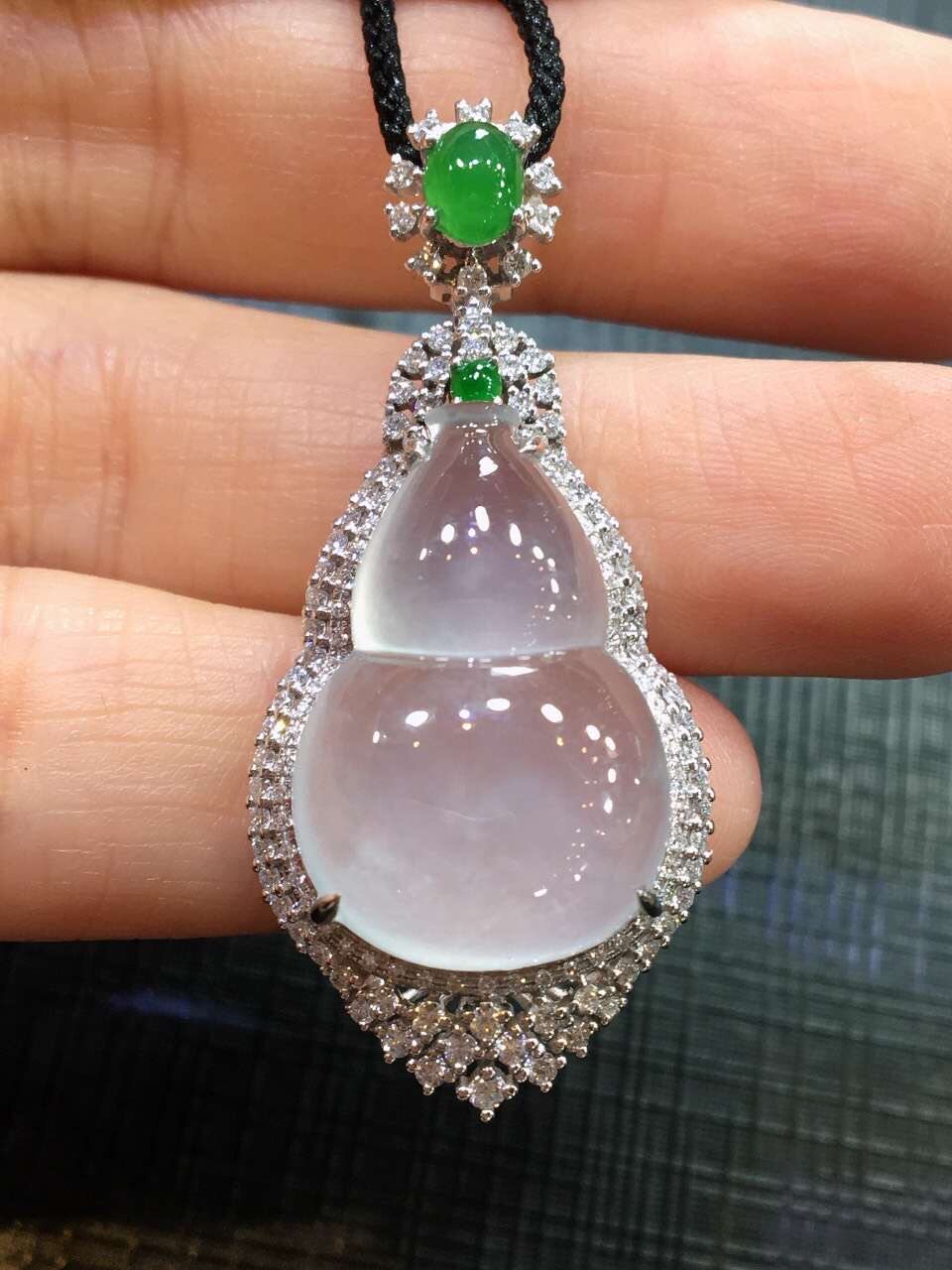 18k金豪华镶嵌正品纯天然缅甸翡翠a货高冰种阳起光玉葫芦吊坠玉坠