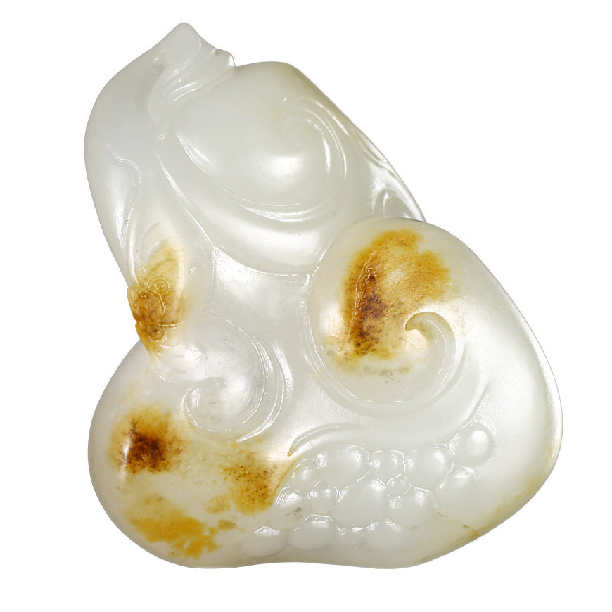 苏州玉雕馆新疆和田白玉黄沁籽料吉祥如意苏工立体挂件22克吊坠女