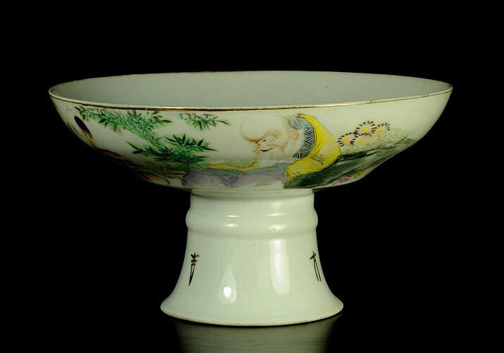 【鬼市淘宝】0583 mg 老瓷器 浅绛彩高足大贡盘 金槌宝成拍卖c