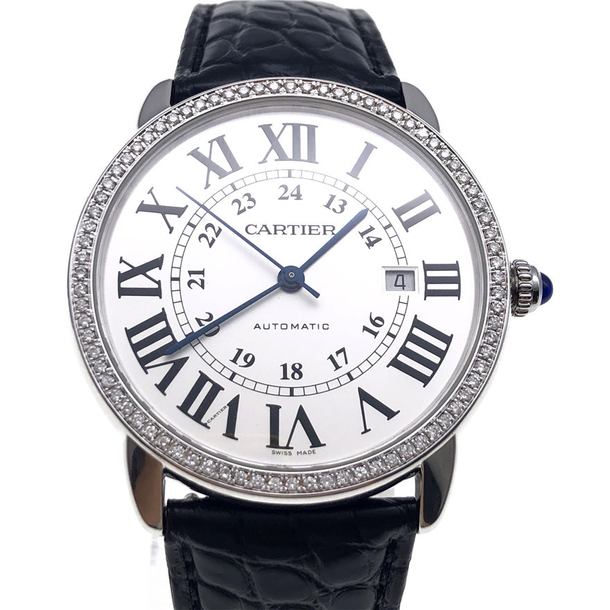 珍品拍卖[9.5新]卡地亚ronde solo自动机械男表后镶钻