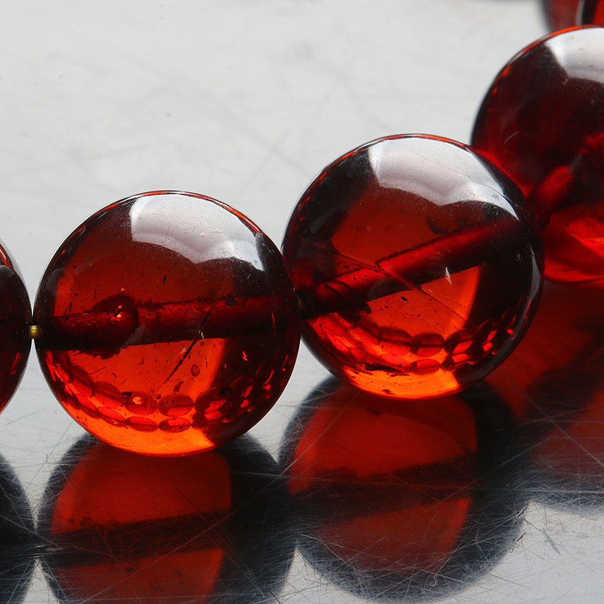 01克【唯美酒红色血珀】血润通透琥珀圆珠手链手串8.6-9.3mm