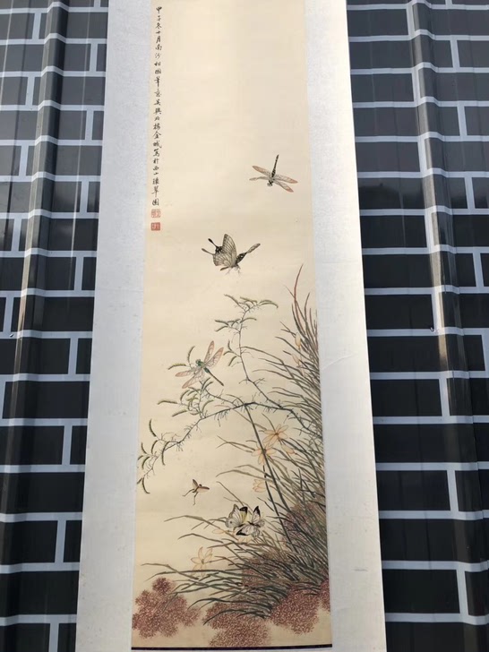 乡下收来【金城】宣纸花鸟图老画一幅，老画揭裱，画工精细，线条