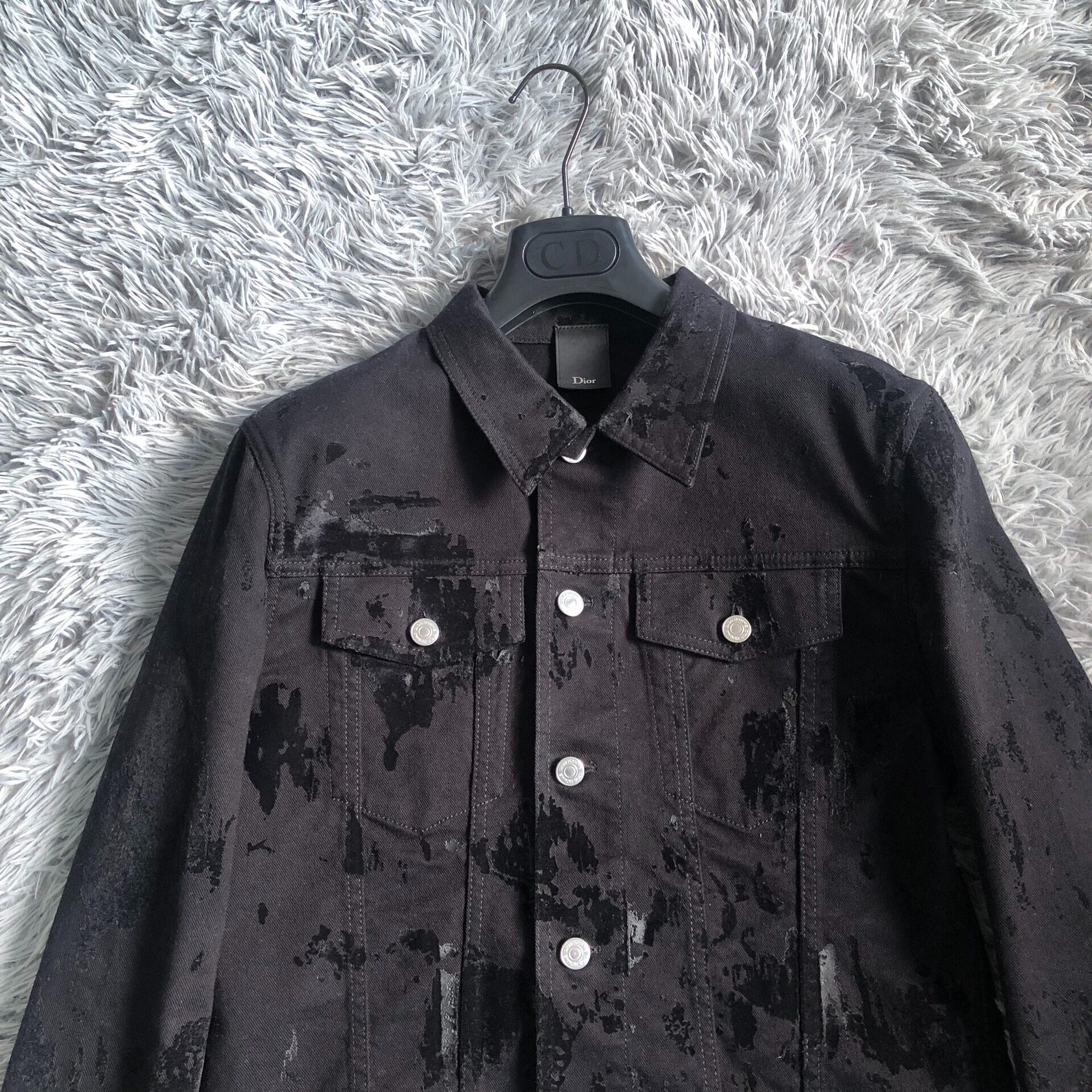 Dior Paint Splatter Distressed Denim Jacket — detail