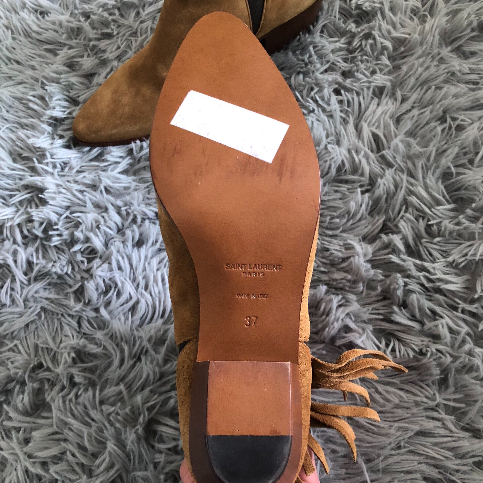 Saint Laurent Suede Fringe Chelsea Boots — detail