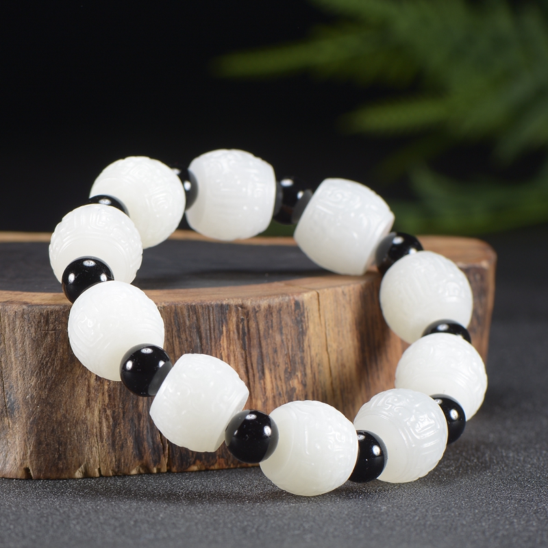 【财源滚滚】 和田玉 羊脂白玉 质地细润 仿古 手链 手串65克