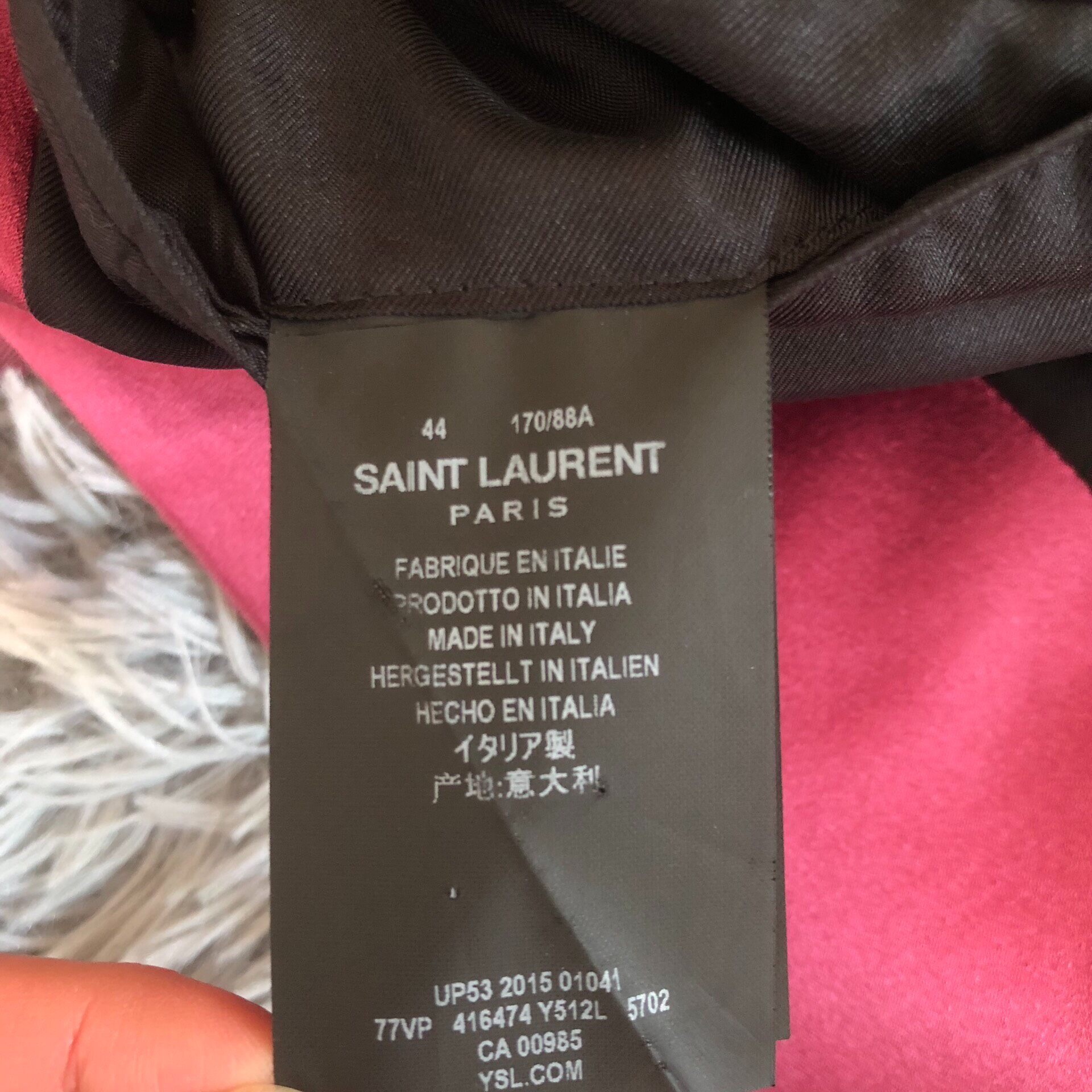 Saint Laurent 16SS Pink Shawl Collar Blazer — label