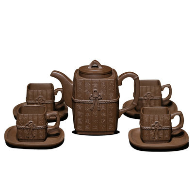 国高工【全手工高风亮节套壶九件套】 原矿紫泥 紫砂壶茶壶