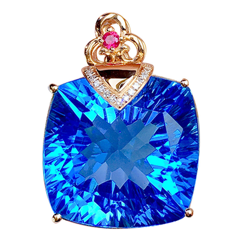 26ct天然托帕石吊坠 18k金镶钻0.057ct azt575