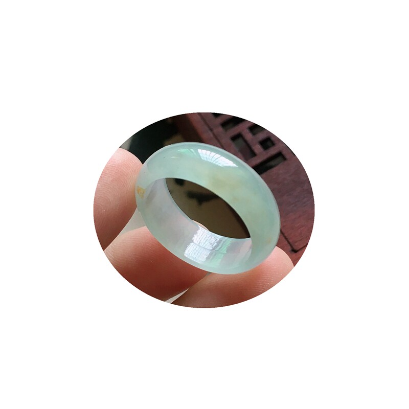 一元竞拍 手机自然光实拍缅甸天然正品a货冰种飘黄指环戒指 4.55g