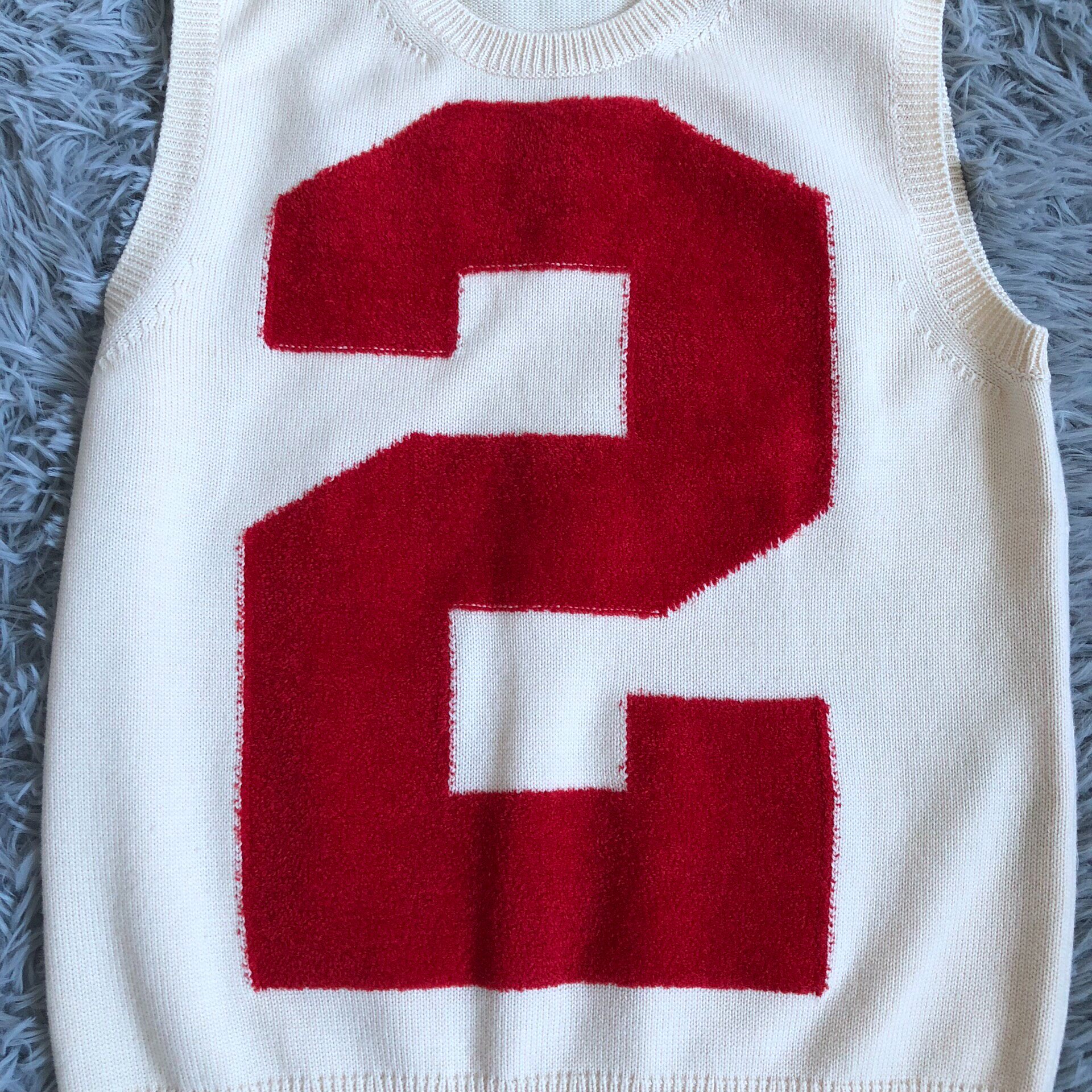 Gucci Cream Flocked '2' Vest — front