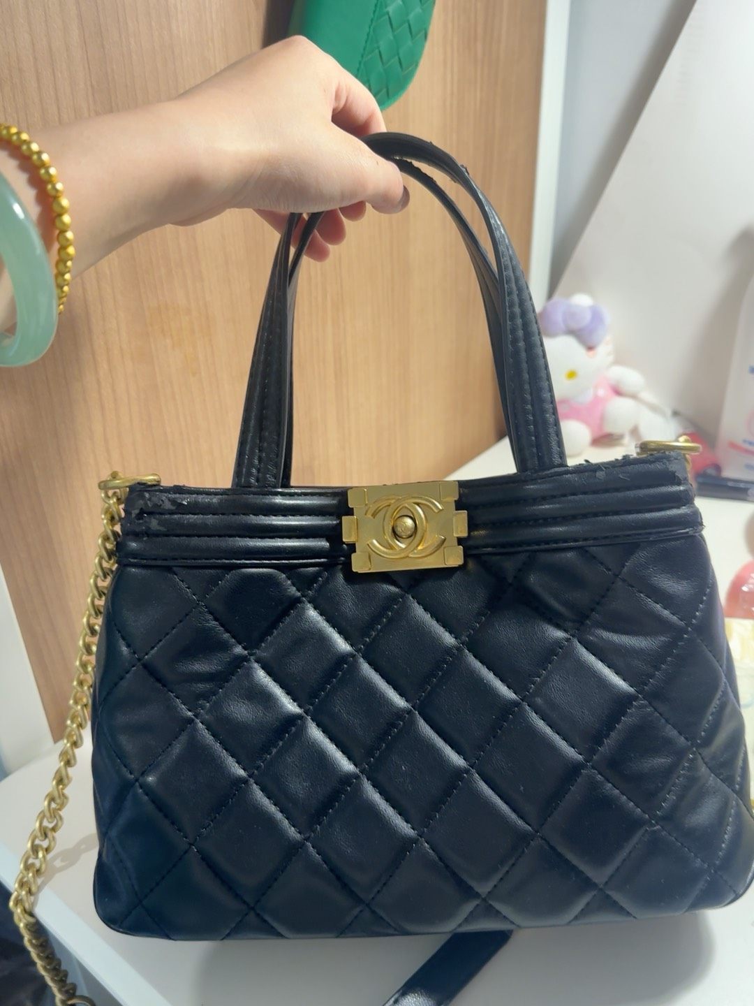 ​香家高版本黑色菱格纹手提包