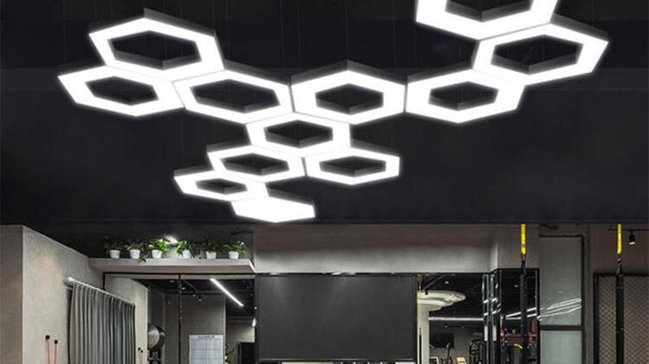 LED异形灯黑色白色环形Y形六边形方形C形健身房灯发廊灯