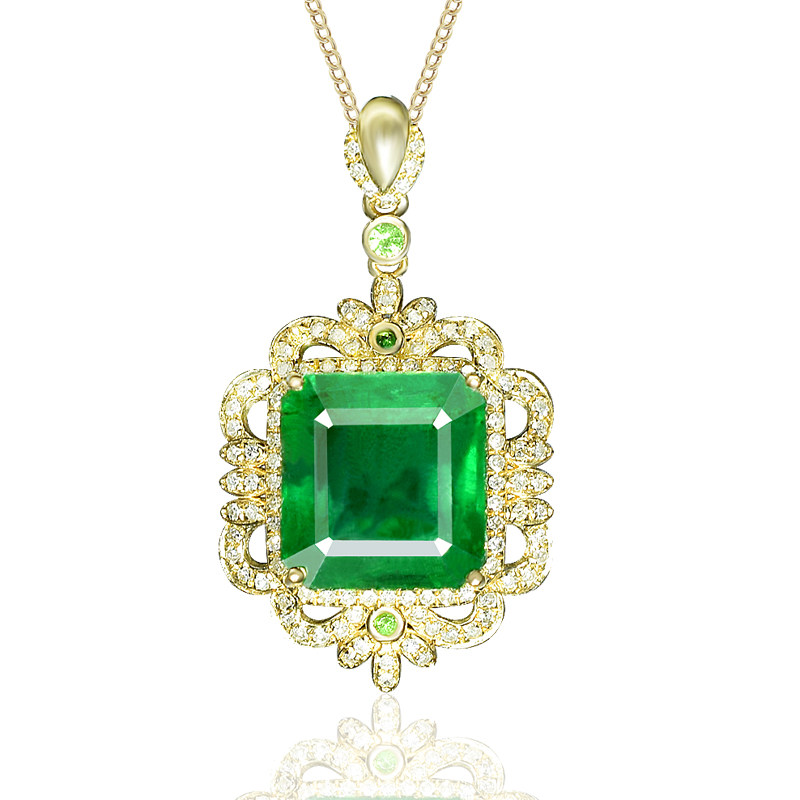 8.09克拉方形祖母绿吊坠 颜色美 设计一品茗石