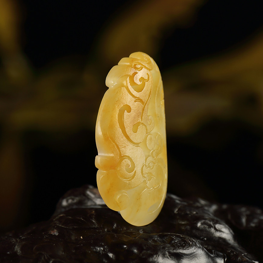苏州玉雕馆新疆和田玉黄沁籽料仿古龙凤呈祥苏工男挂件6克吊坠女