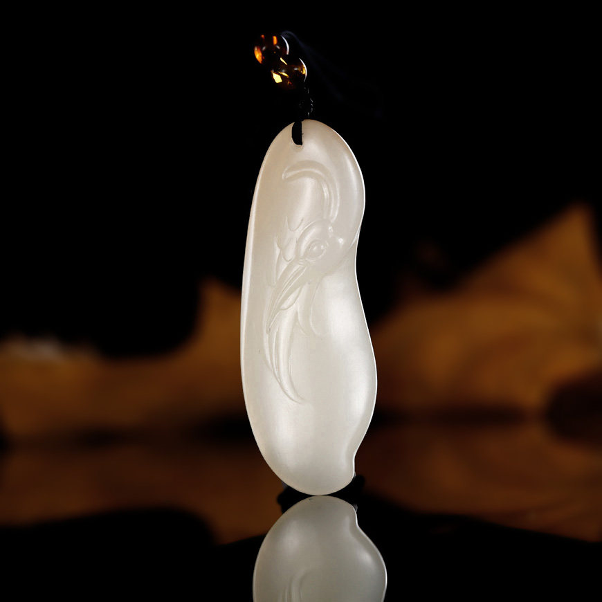 省级玉雕大师仵鹏合作品【鹤-松鹤延年】新疆和田玉白玉挂件 w